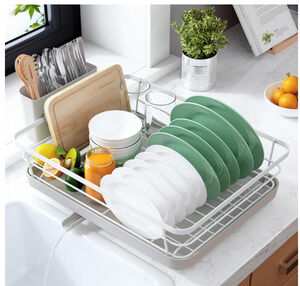 Kitsure Dish Drying Rack for Kitchen Counter 12''W x 15.5''L With Drain Tray New
